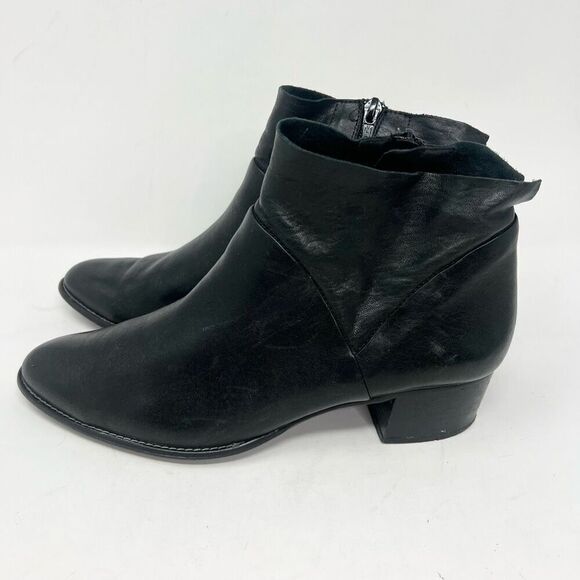 Paul Green Leather Ankle Boots Womens 7.5 Black Low Heel Almond Toe Side Zip - Picture 3 of 9
